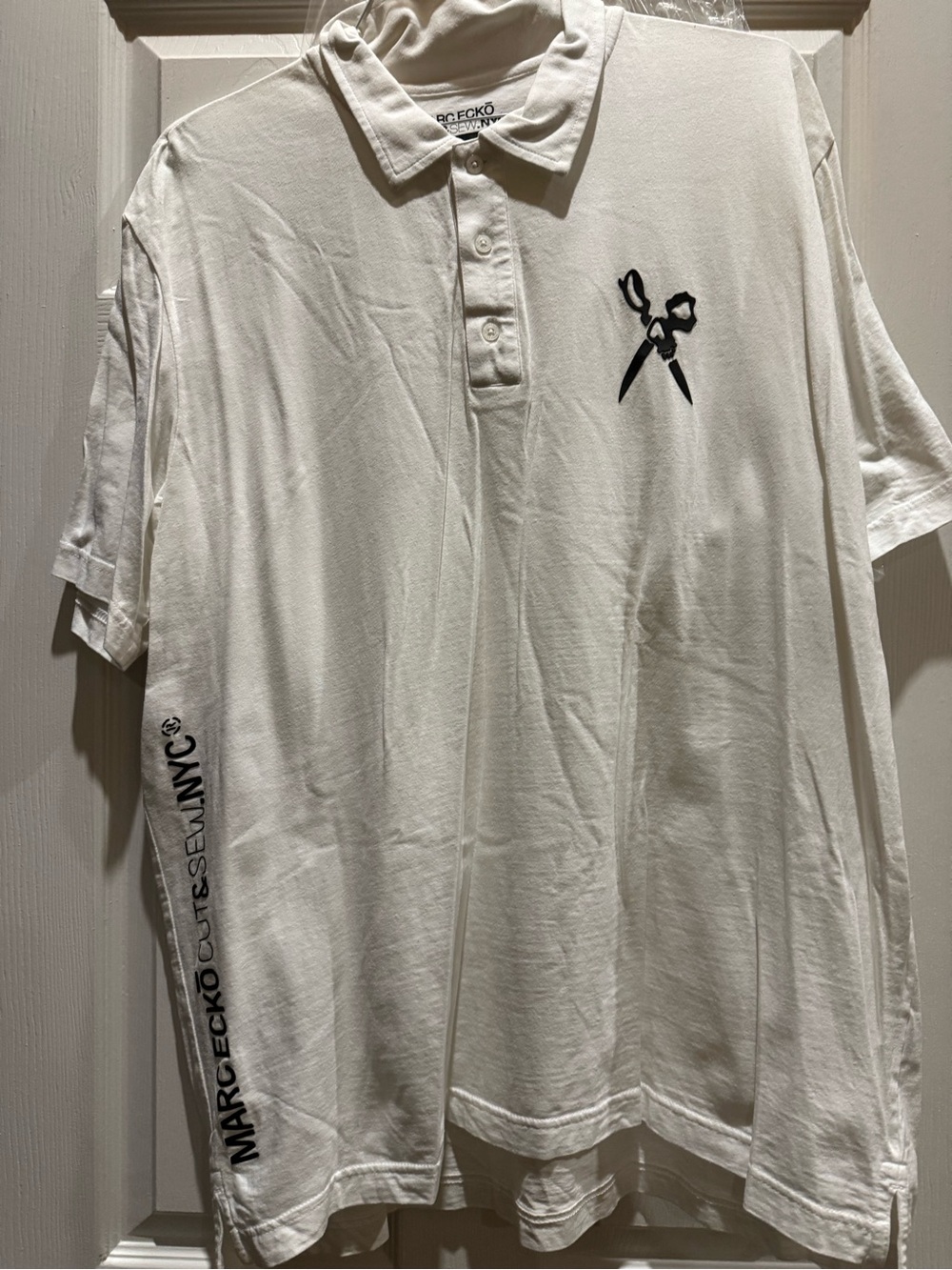Marc Ecko Cut & Sew NYC: Men’s White Short Sleeve Polo Shirt w/Scissors Logo XL